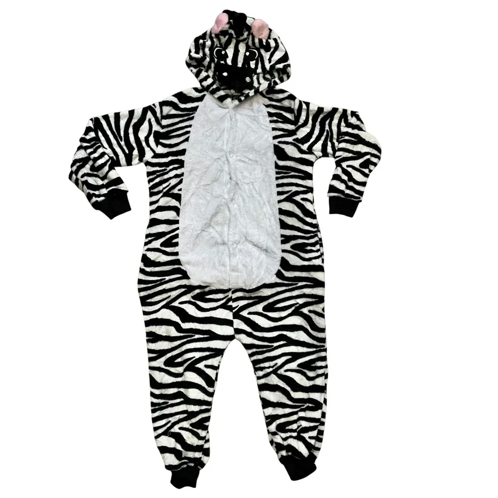Zebra‎ Animal 1 Piece Plush Fleece Hooded Kigurumi Pajamas Costume Kids 7/8 NWOT